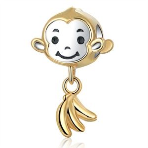 925 Sterling Silver Monkey Gold Banana Dangle Char